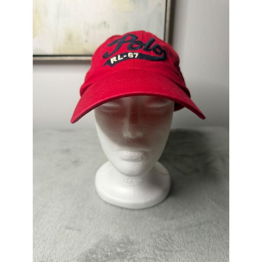 Polo Ralph Lauren Hat Mens One Size Red RL-67 Script Logo Leather Strapback Cap